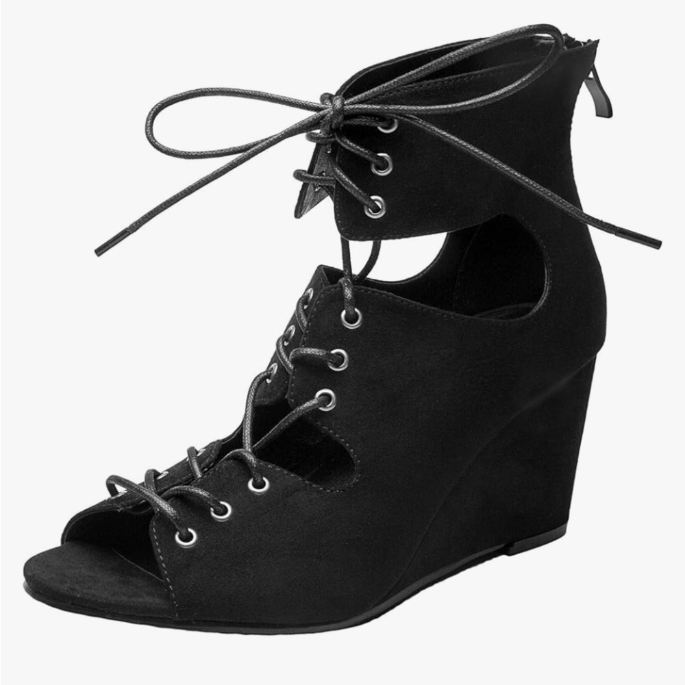 Women's Wide Width Wedge Sandals - Lace up Open Toe